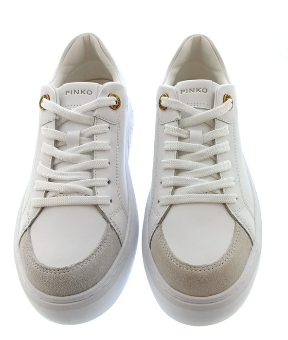 Pinko Women's White and Gold Logo Low-Top Sneakers-