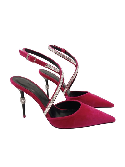 Pinko Women's Fuchsia Red Pointed-Toe Slingback Pumps-7