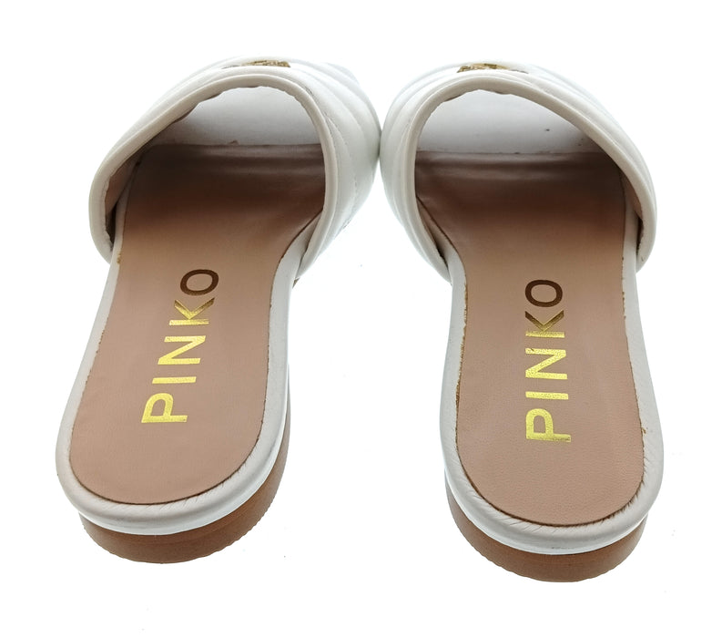 Pinko Women's White Padded Logo Slide Sandals-