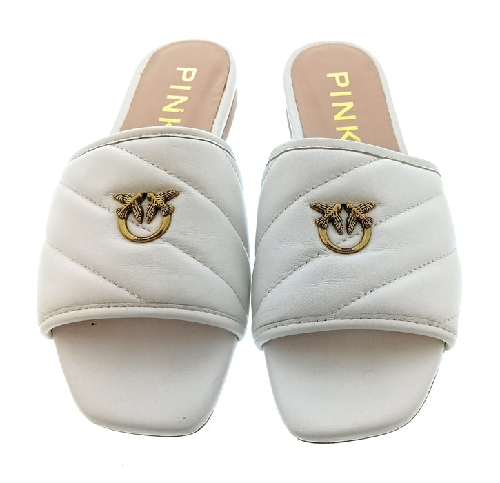 Pinko Women's White Padded Logo Slide Sandals-