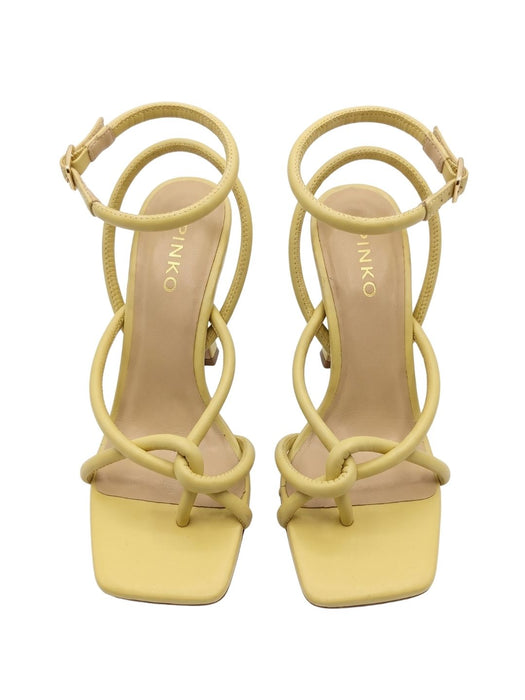 Pinko Women's Yellow Leather Strappy High-Heel Sandals-8