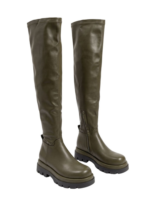 Pinko Women's Olive Quilted Polyurethane Lug-Sole Knee-High Boots-8