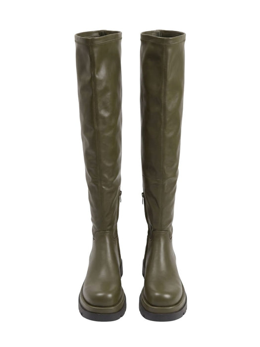 Pinko Women's Olive Quilted Polyurethane Lug-Sole Knee-High Boots-8