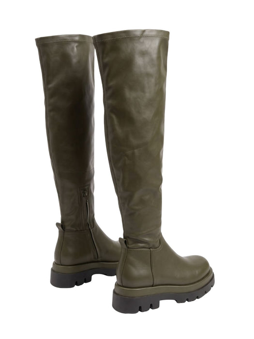 Pinko Women's Olive Quilted Polyurethane Lug-Sole Knee-High Boots-8