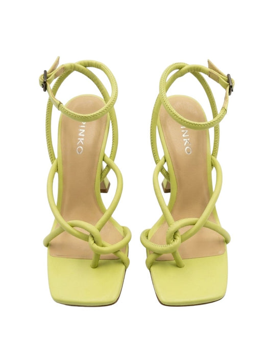 Pinko Women's Lime Green Leather Strappy High-Heel Sandals-7
