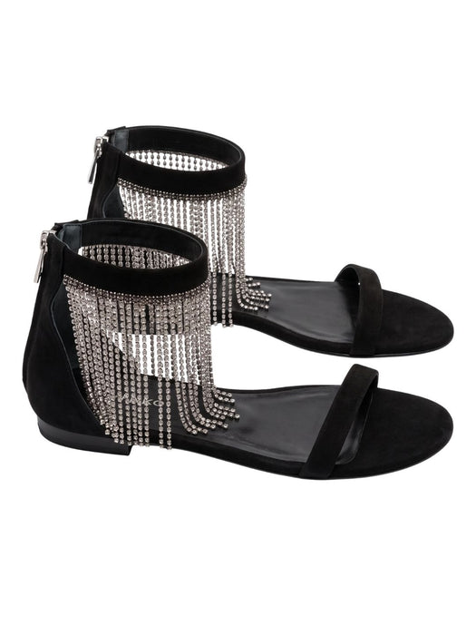 Pinko Women's Black Embellished Mesh Ankle-Strap Flats-11