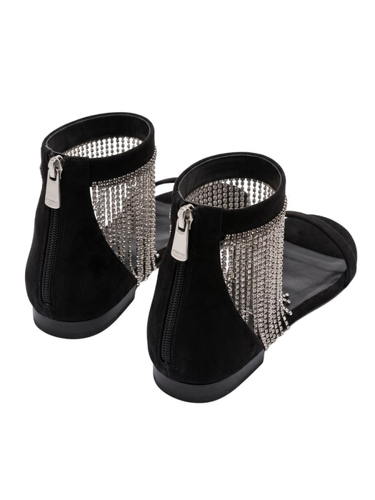 Pinko Women's Black Embellished Mesh Ankle-Strap Flats-11
