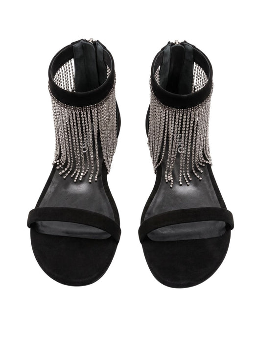Pinko Women's Black Embellished Mesh Ankle-Strap Flats-11