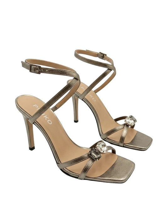 Pinko Women's Metallic Grey Leather Strappy High-Heel Sandals-8