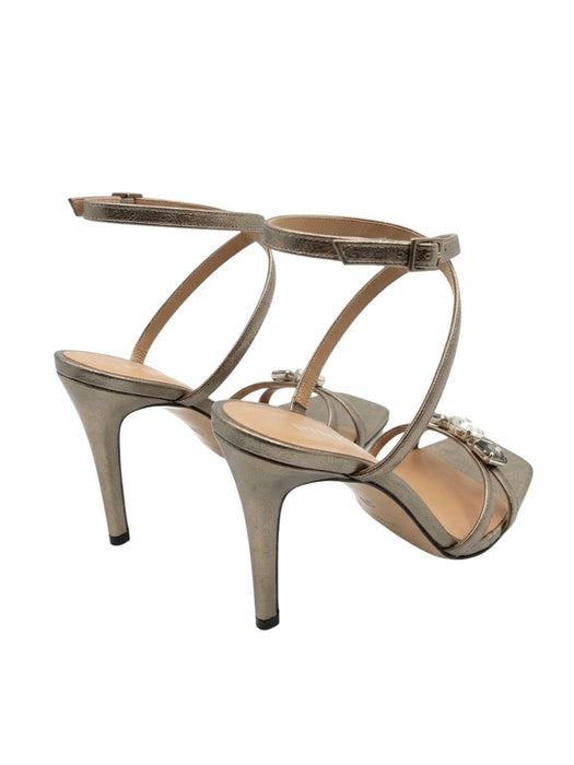 Pinko Women's Metallic Grey Leather Strappy High-Heel Sandals-8