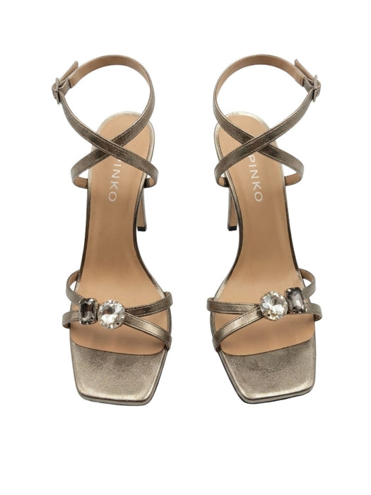 Pinko Women's Metallic Grey Leather Strappy High-Heel Sandals-8
