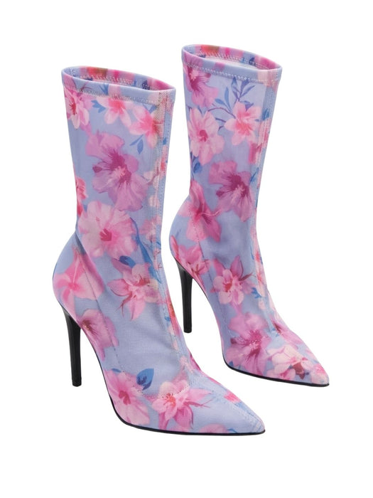 Pinko Women's Pink Blue Floral Pointed-Toe Ankle Boots-7