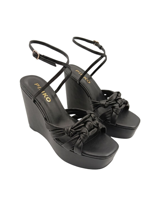 Pinko Women's Black Leather Platform Wedge Sandals-8
