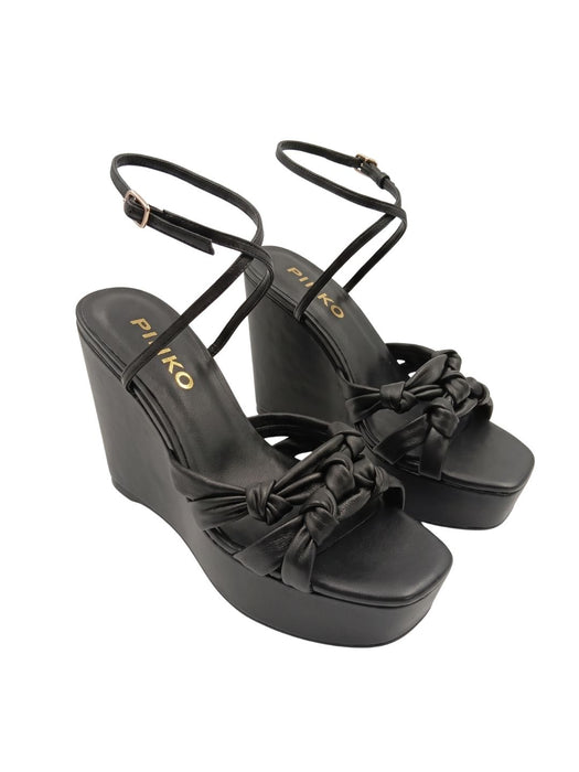 Pinko Women's Black Leather Platform Wedge Sandals-8