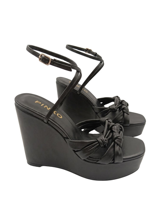 Pinko Women's Black Leather Platform Wedge Sandals-8