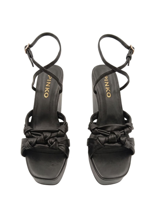 Pinko Women's Black Leather Platform Wedge Sandals-8
