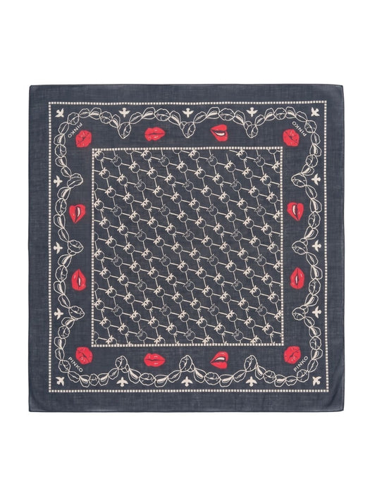 Pinko Women's Black Cotton Logo Lip Bandana Scarf