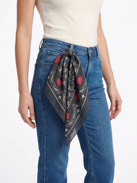 Pinko Women's Black Cotton Logo Lip Bandana Scarf