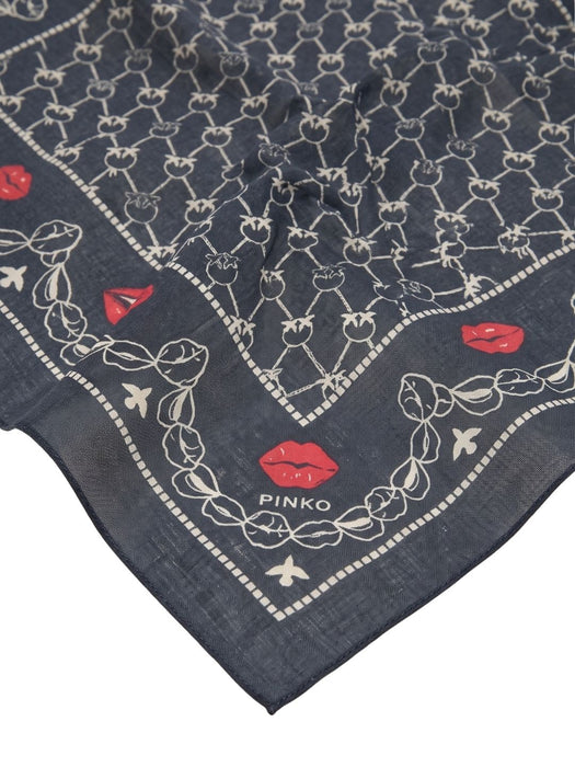 Pinko Women's Black Cotton Logo Lip Bandana Scarf
