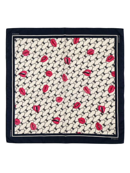 Pinko Women's Beige Cotton Logo Lip Bandana Scarf