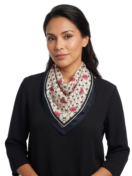 Pinko Women's Beige Cotton Logo Lip Bandana Scarf
