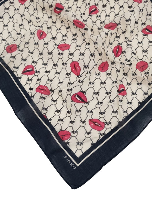 Pinko Women's Beige Cotton Logo Lip Bandana Scarf
