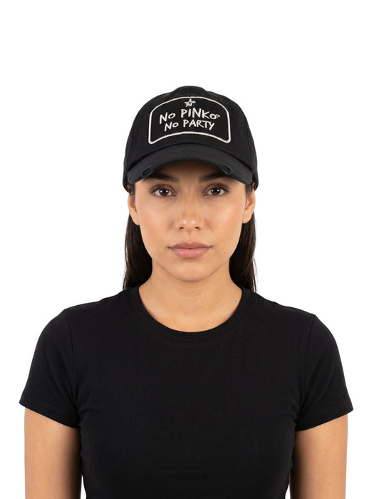 Pinko Women's Black Baio Slogan Cotton Baseball Cap-One Size