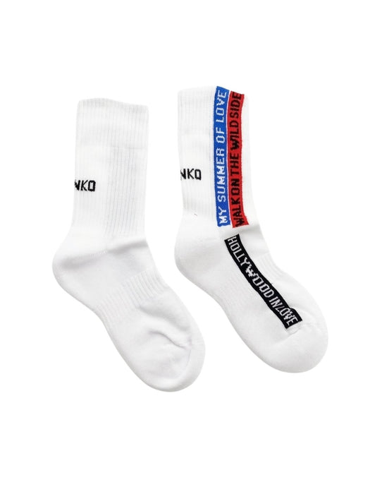 Pinko Women's White Slogan Ribbed Crew Socks