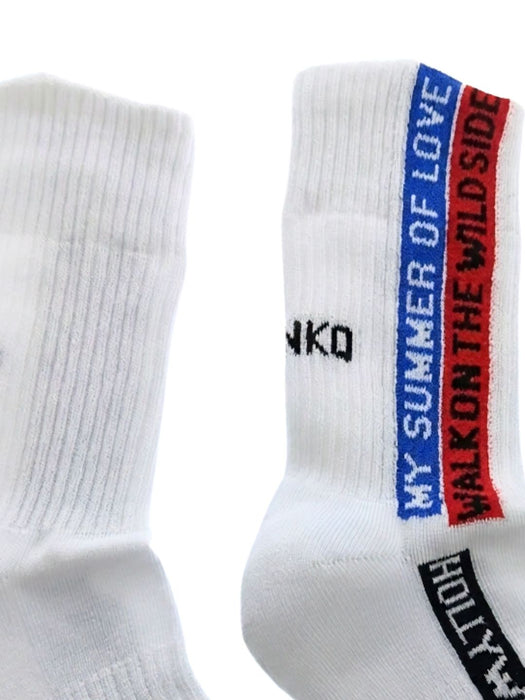 Pinko Women's White Slogan Ribbed Crew Socks