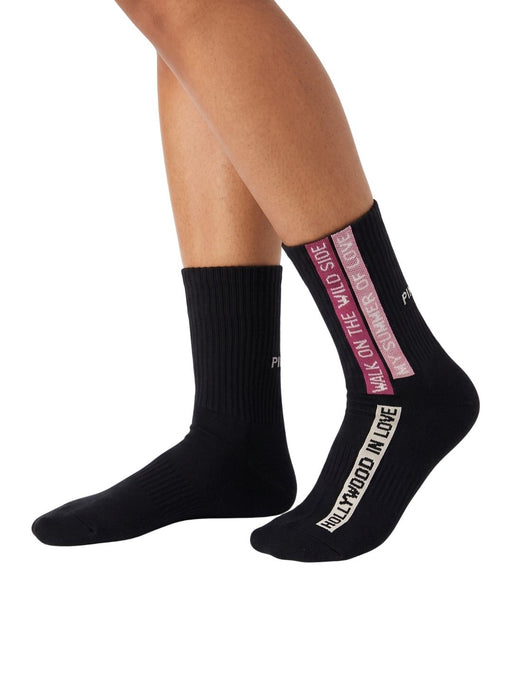 Pinko Women's Black Slogan Ribbed Crew Socks-M