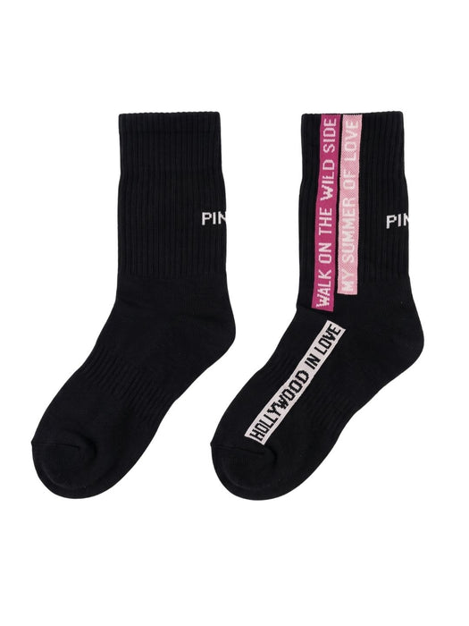 Pinko Women's Black Slogan Ribbed Crew Socks-M