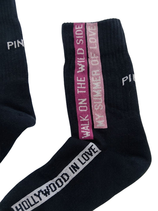 Pinko Women's Black Slogan Ribbed Crew Socks-M