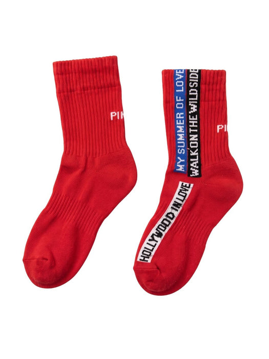 Pinko Women's Red Slogan Ribbed Crew Socks