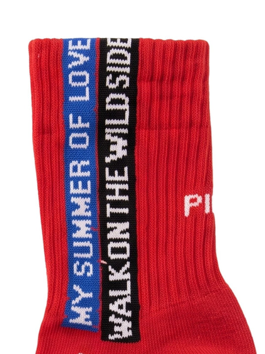 Pinko Women's Red Slogan Ribbed Crew Socks