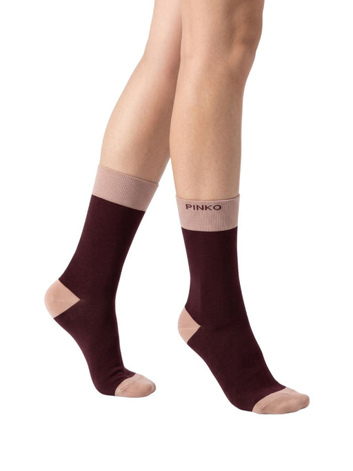 Pinko Women's Bordeaux Pink Color-Block Crew Socks-M