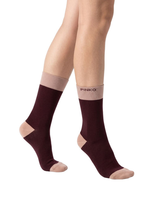 Pinko Women's Bordeaux Pink Color-Block Crew Socks-M
