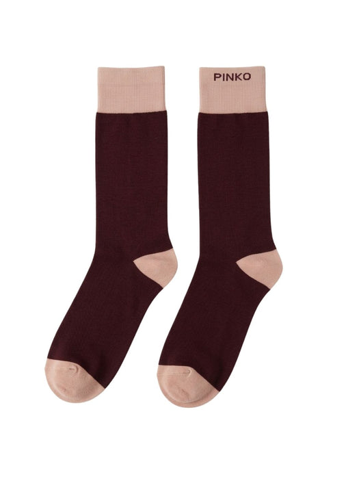 Pinko Women's Bordeaux Pink Color-Block Crew Socks-M