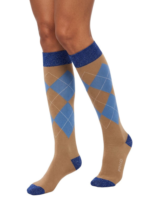 Pinko Women's Beige Blue Argyle Knee-High Socks-M