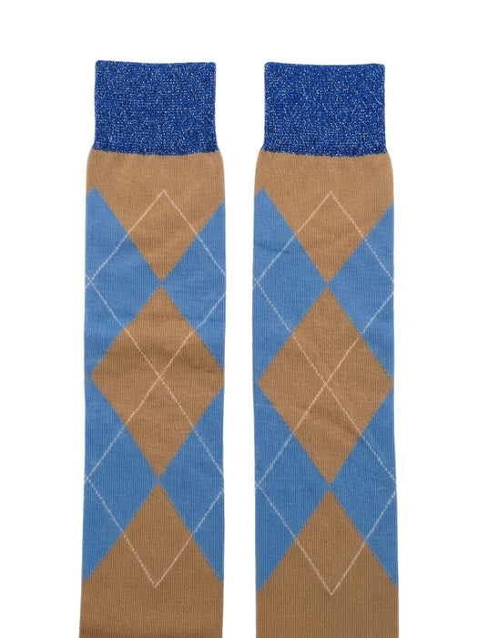Pinko Women's Beige Blue Argyle Knee-High Socks-M