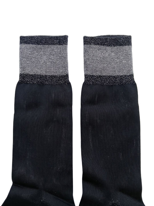 Pinko Women's Black Silver Sheer Crew Socks-M