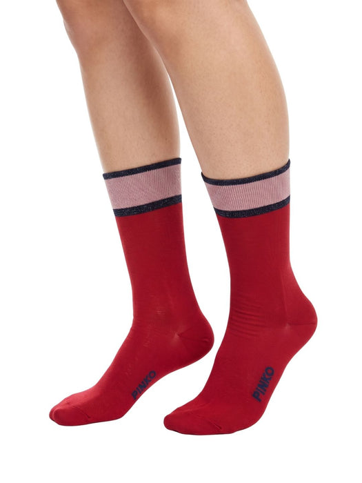 Pinko Women's Red Rose Striped Crew Socks-M