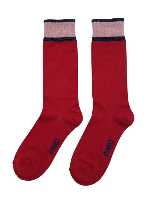 Pinko Women's Red Rose Striped Crew Socks-M