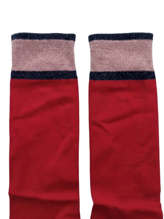 Pinko Women's Red Rose Striped Crew Socks-M