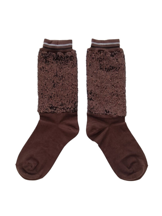 Pinko Women's Brown Floral-Lace Crew Socks-M