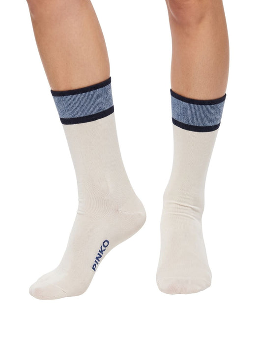 Pinko Women's White Blue Striped Crew Socks-M