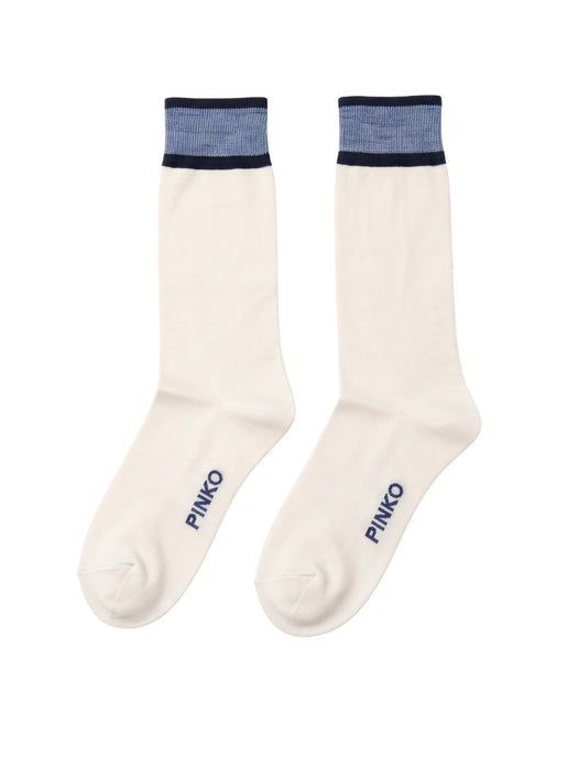 Pinko Women's White Blue Striped Crew Socks-M