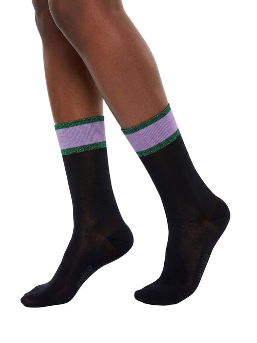 Pinko Women's Black Lilac Sheer Crew Socks-M