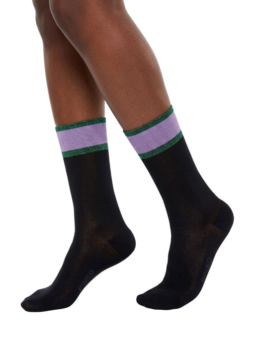 Pinko Women's Black Lilac Sheer Crew Socks-M