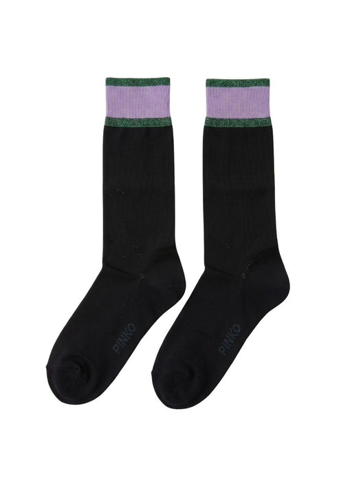Pinko Women's Black Lilac Sheer Crew Socks-M