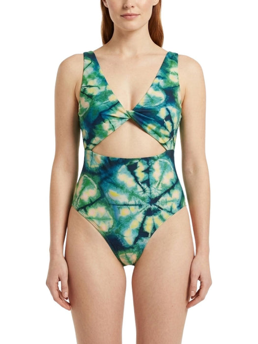 Pinko Women's Green Tie-Dye Cutout One-Piece Swimsuit-XS